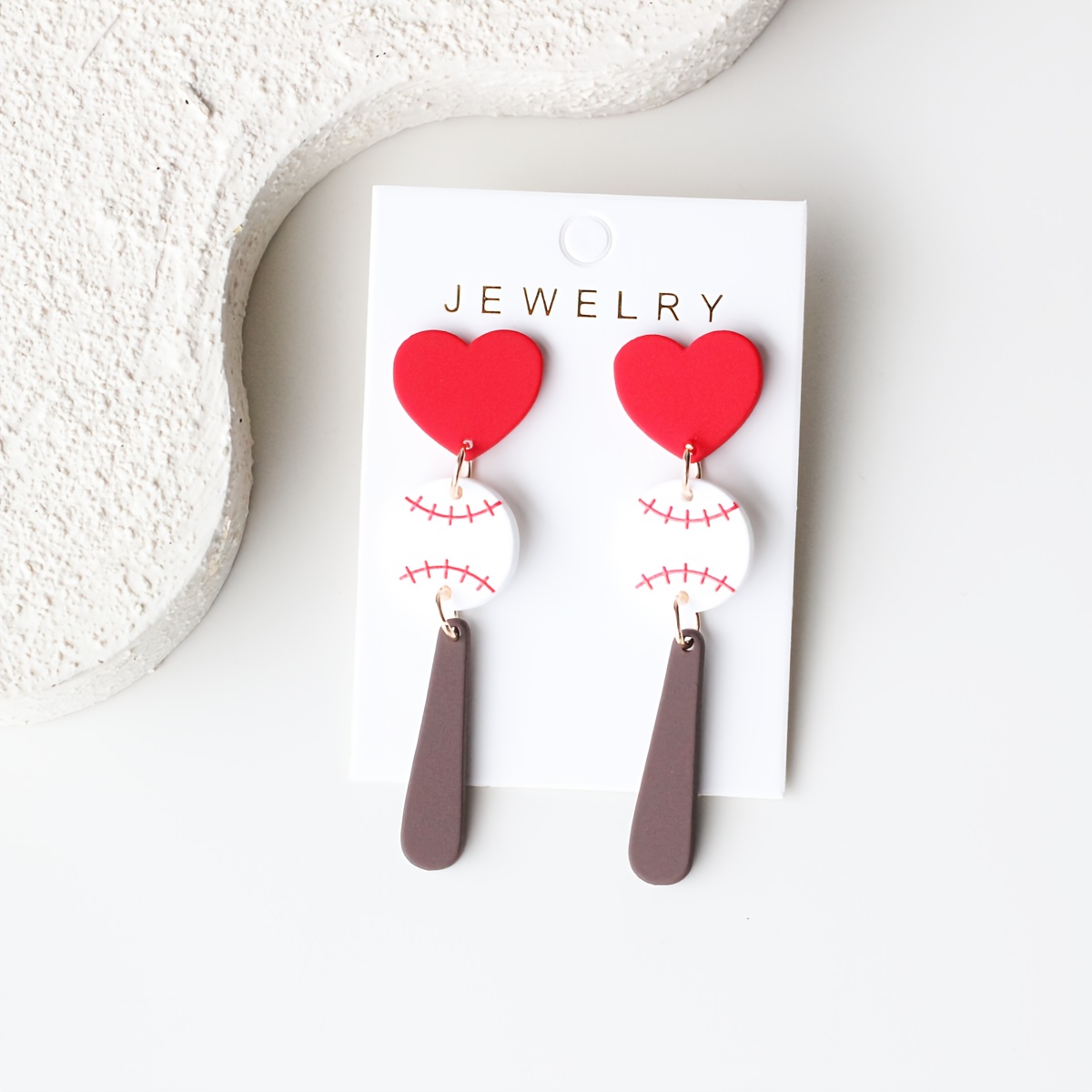 Women's Vintage Acrylic Drop & Dangle Earrings, Red Heart Design
